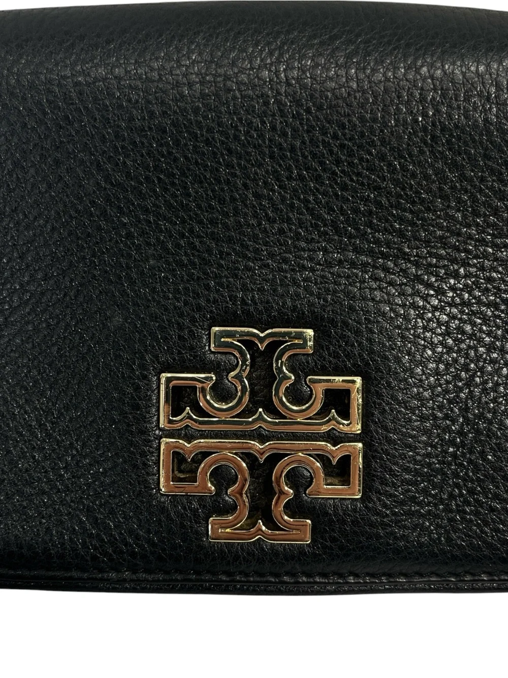 Tory Burch Britten Mini Pebbled Leather Crossbody Bag in Black / Gold